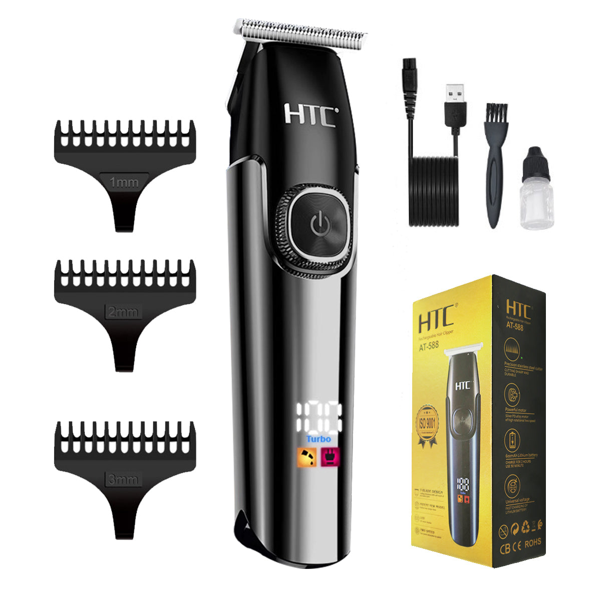 HTC Trimmer for Men with LED Display Adjustable Speeds for Home Barber