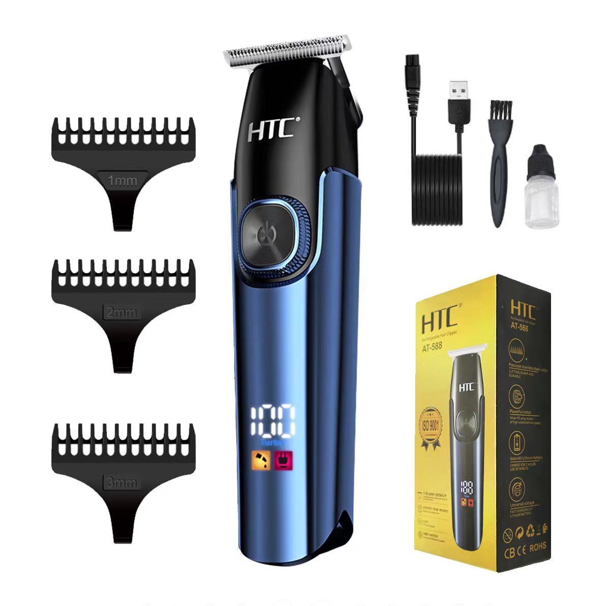 HTC Trimmer for Men with LED Display Adjustable Speeds for Home Barber